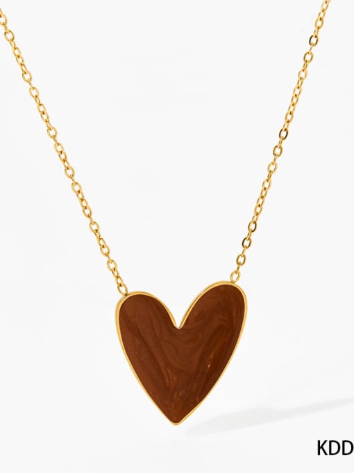 Brown necklace KDD1029 Stainless steel Dainty Heart Ceramic Earring and Necklace Set