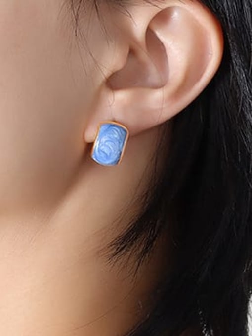 F076 blue purple Earrings Titanium Steel Enamel Geometric Minimalist Stud Earring