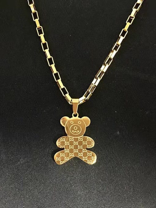 K.Love Titanium Steel Minimalist Bear Sweater Chain Necklace 0