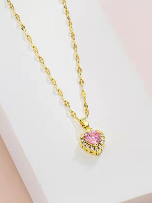 Love of heart Titanium Steel Cubic Zirconia Heart Minimalist Necklace
