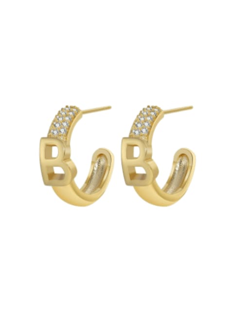 H00662 gold Alloy Cubic Zirconia Geometric Minimalist Stud Earring
