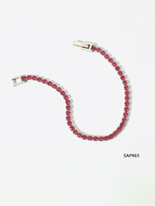 SAP965 Platinum+ Red Stainless steel Rhinestone Geometric Minimalist Bracelet