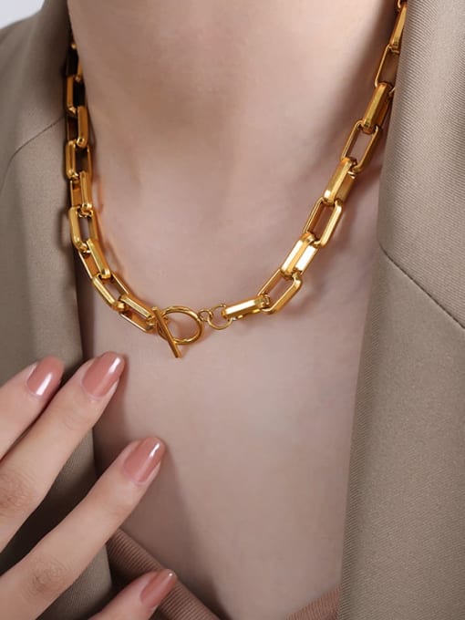 P1537 Gold Necklace 45cm Titanium Steel Hip Hop Geometric  Chain Bracelet and Necklace Set