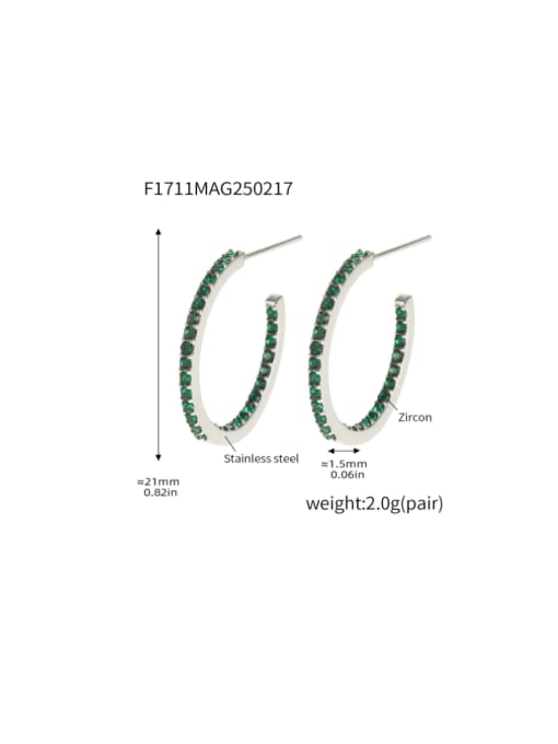 F1711 B Steel Green Zircon Earrings 21mm Stainless steel Cubic Zirconia Geometric Minimalist Stud Earring