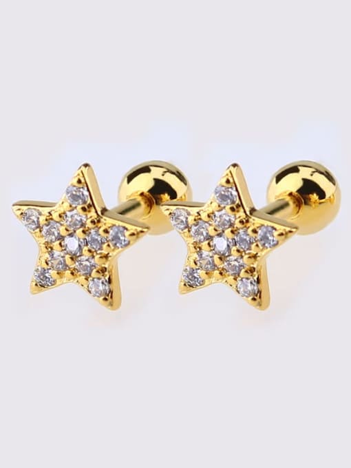 Golden Star Earrings Brass Cubic Zirconia Heart Dainty Single Earring