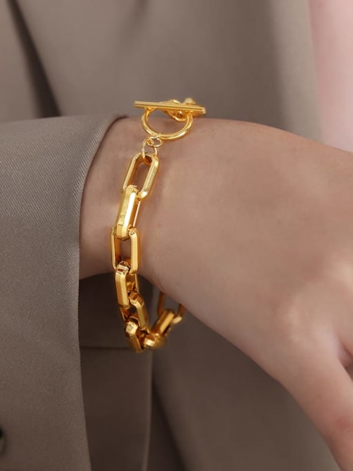 E469 Gold Bracelet 20cm Titanium Steel Hip Hop Geometric  Chain Bracelet and Necklace Set
