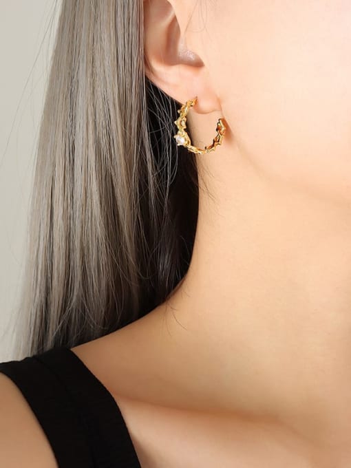 F176 Gold Earrings Brass Cubic Zirconia Geometric Trend Hoop Earring