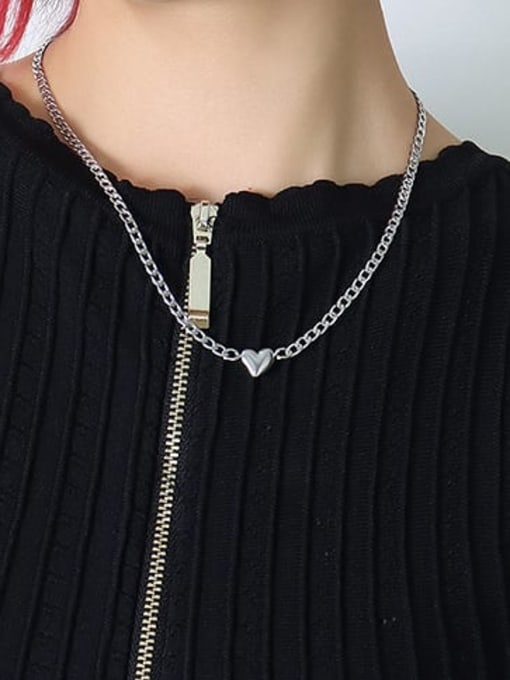 P1115 Steel 40+ 5cm Titanium Steel Heart Minimalist Hollow Chain  Necklace