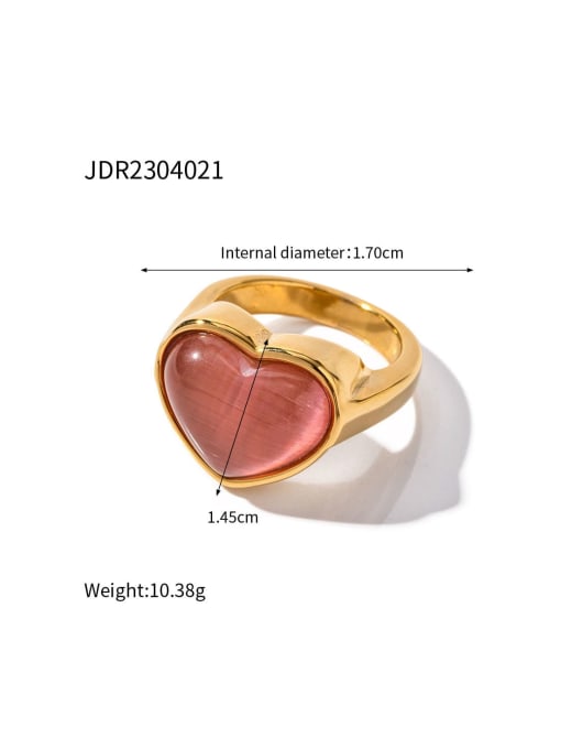 J&D Stainless steel Cats Eye Pink Heart Trend Band Ring 2