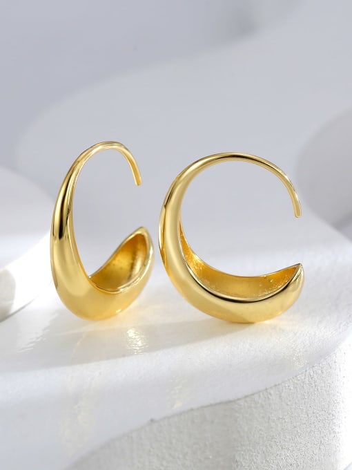 H01538 Gold Brass Round Trend Hoop Earring