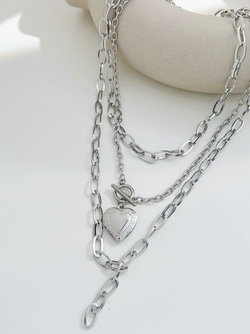 CDG158 steel color Stainless steel Heart Trend Multi Strand Necklace
