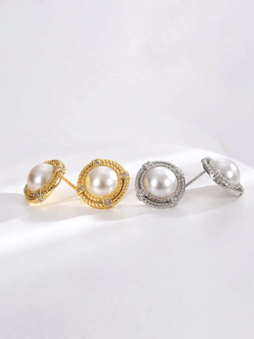 Clioro Brass Imitation Pearl Geometric Minimalist Stud Earring 3