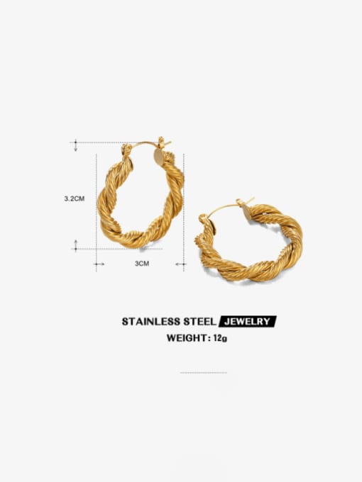 Gold Fried Dough Twists Earrings Stainless steel Geometric Hip Hop Huggie Earring