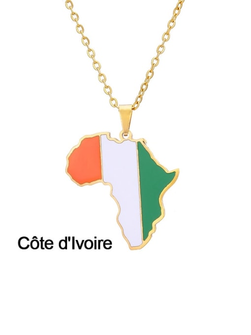 Cote d'Ivoire Stainless steel Enamel Medallion Ethnic Map of Africa Pendant Necklace