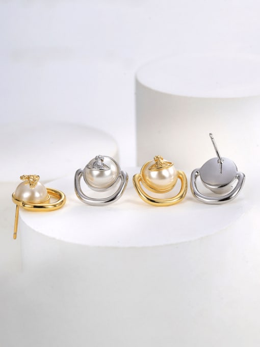 Clioro Brass Imitation Pearl Geometric Minimalist Stud Earring 2