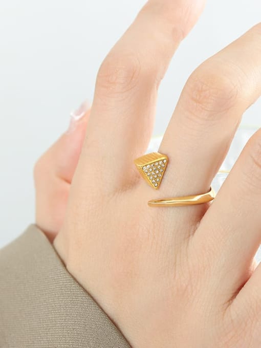 A013 Gold Ring Titanium Steel Cubic Zirconia Geometric Dainty Band Ring