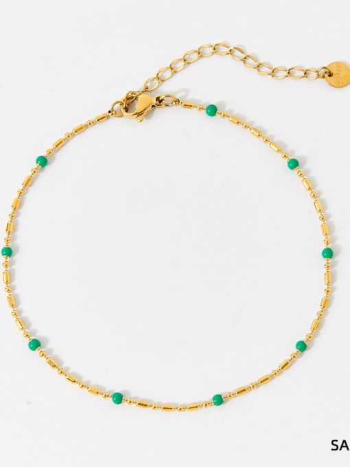 SAK951 Bracelet Gold+Emerald Green Stainless steel Irregular Minimalist Beaded Necklace