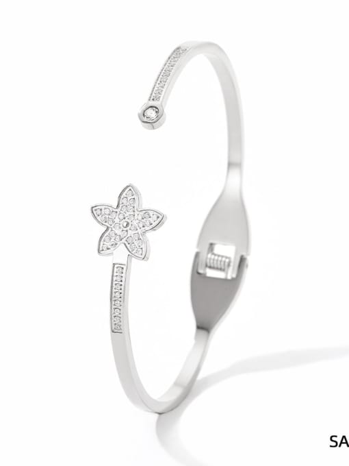 SAP924 Steel Color Stainless steel Cubic Zirconia Flower Trend Cuff Bangle