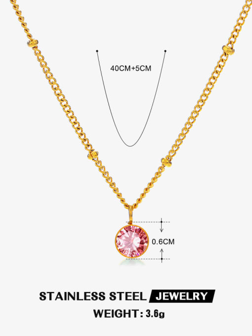 October Pink Stainless steel Cubic Zirconia Geometric Minimalist Necklace