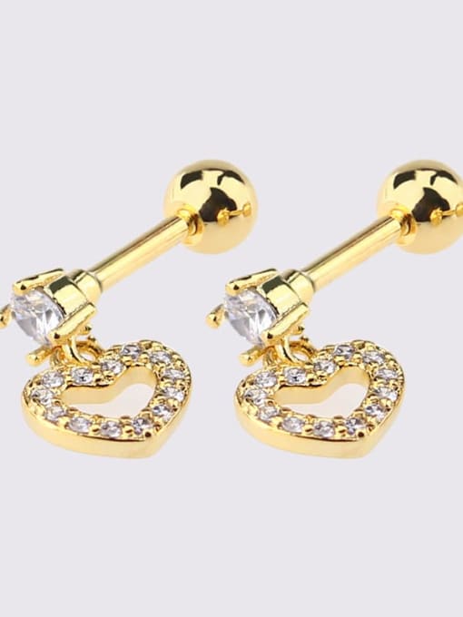 Gold Pendant Love Earrings Brass Cubic Zirconia Heart Dainty Single Earring