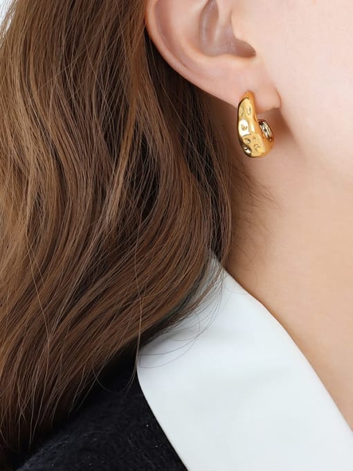 F732 Gold Earrings Brass Geometric Trend Hoop Earring