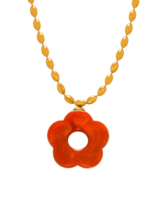 MYTXP103 Bright Red Necklace Brass Resin Flower Minimalist  Earring and Necklace Set