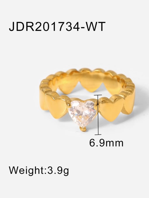 JDR201734 WT Stainless steel Cubic Zirconia White Heart Dainty Band Ring