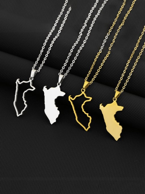 SONYA-Map Jewelry Stainless steel Irregular Hip Hop Hollow out map of Peru Pendant Necklace 0