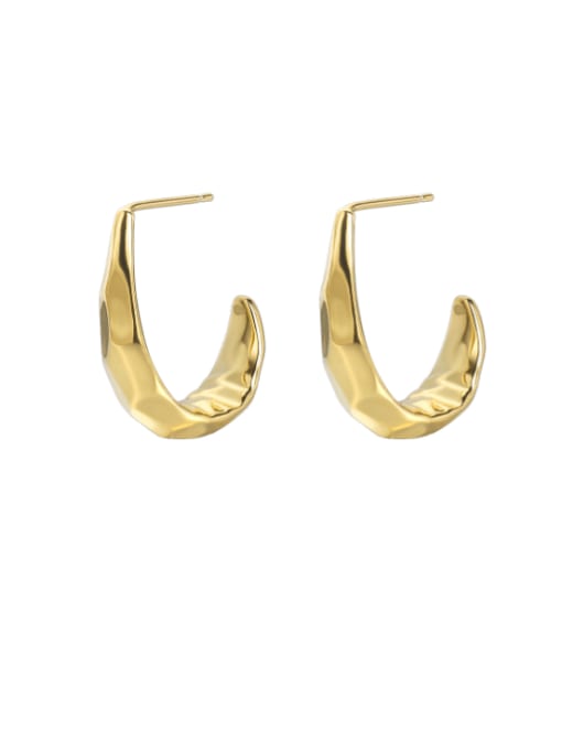 H01043 gold Brass Irregular C Shape Minimalist Stud Earring
