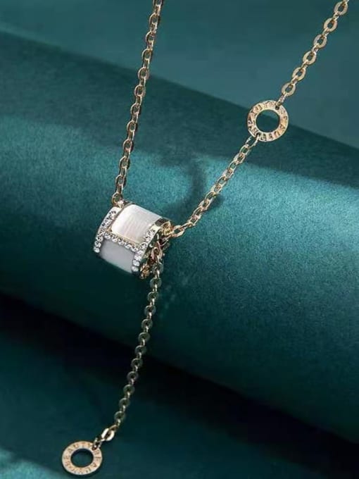 K.Love Titanium Steel Rhinestone Locket Minimalist Tassel Necklace 3