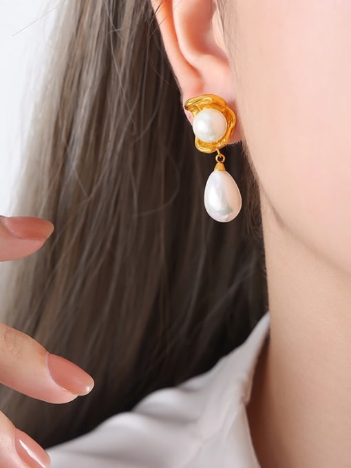 F908 Gold Earrings Brass Imitation Pearl Geometric Hip Hop Drop Earring