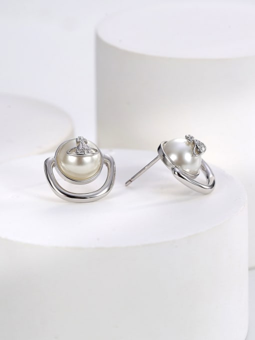 H01095 steel Brass Imitation Pearl Geometric Minimalist Stud Earring