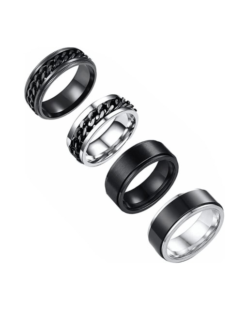 Four piece set Titanium Steel Geometric Hip Hop Stackable Ring Set
