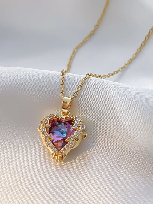 PL028 Ocean Heart O-chain Gold Titanium Steel Cubic Zirconia Heart Dainty Necklace