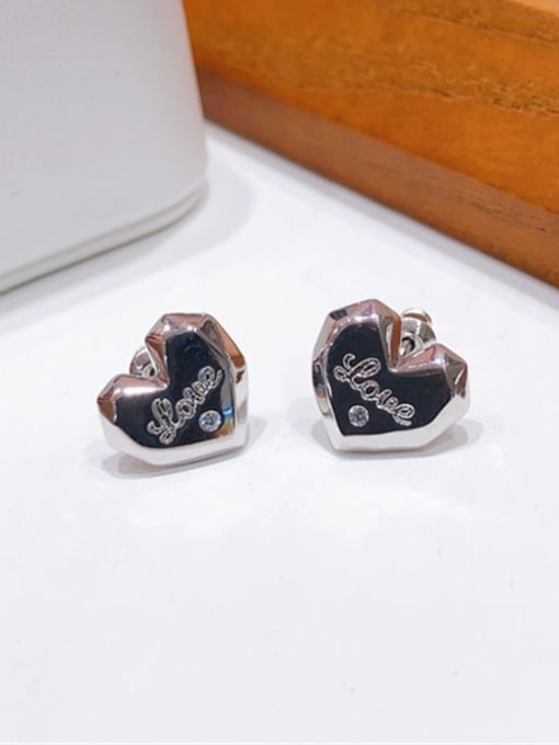 H00309 Steel Brass Rhinestone Heart Vintage Stud Earring