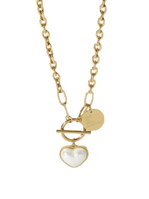 J&D Stainless steel Imitation Pearl Heart Trend Cuban Necklace