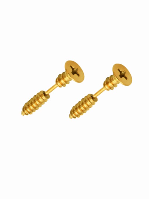 F597 Gold Earrings Titanium Steel Geometric Vintage  Screw Stud Earring