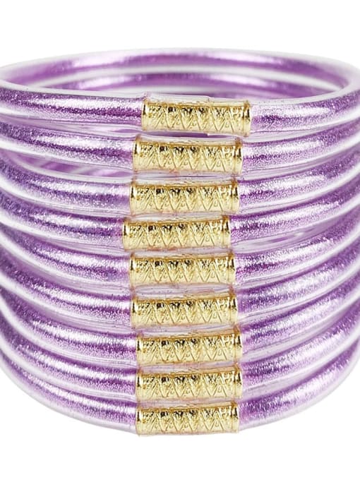 Light purple PVC Silicone Tube Gold Powder Bracelet, Jelly Bangles Bracelet, Cross-Border 9 in a Group