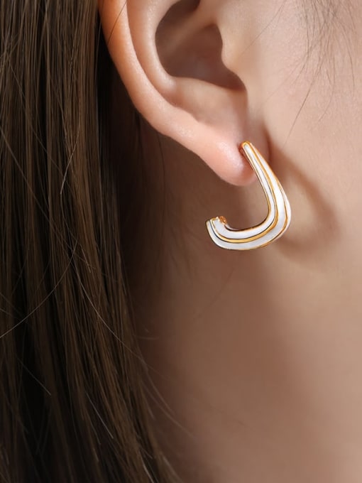 F952 White Drop Oil Gold Earrings Titanium Steel Enamel Geometric Minimalist Drop Earring