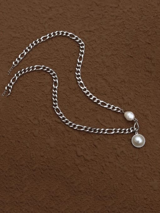 Steel  45+5cm Titanium 316L Stainless Steel Imitation Pearl Geometric Vintage Necklace with e-coated waterproof