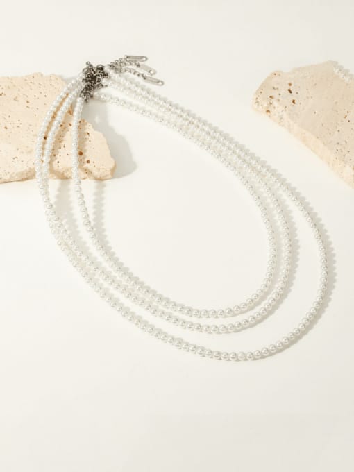 J&D Stainless steel Imitation Pearl Geometric Minimalist Necklace