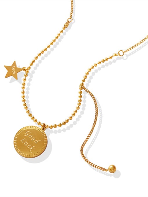 P641 gold necklace 40+5cm Titanium Steel Geometric Vintage Bead Chain Necklace