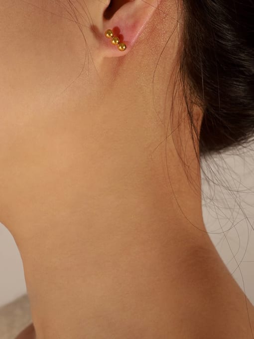 F506 Gold Three Bead Earrings Titanium Steel Geometric Trend Stud Earring