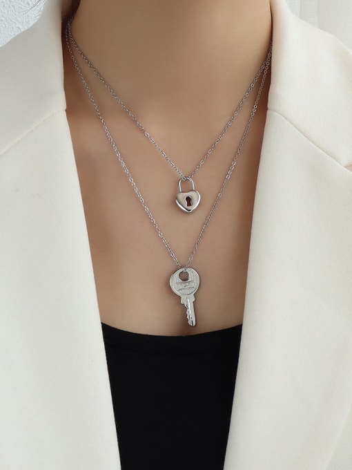 lock key necklace in steel color Titanium Steel Key Minimalist Necklace