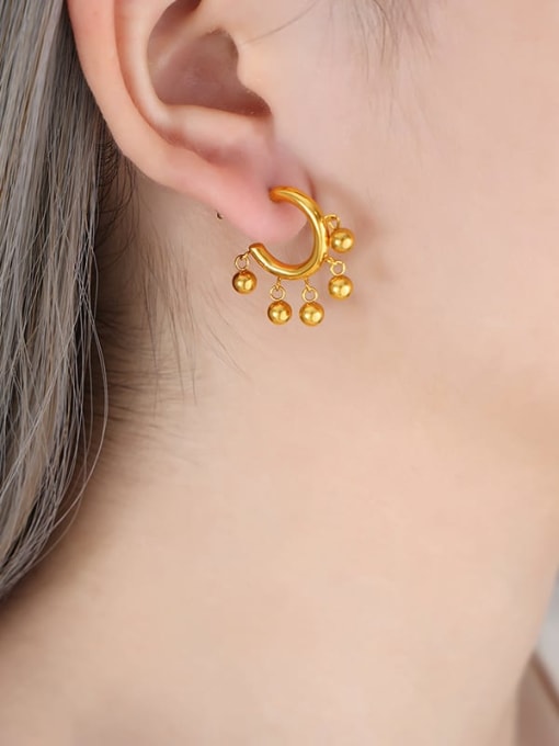 F862 Gold Earrings Titanium Steel Tassel Trend Stud Earring