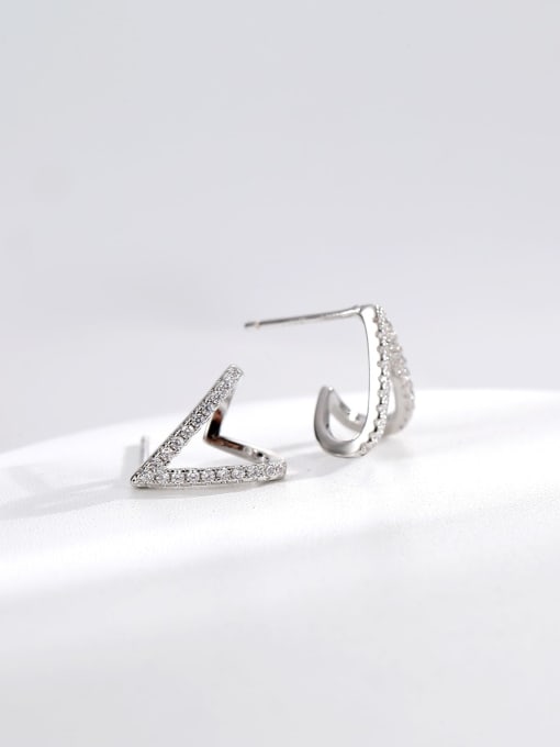 H01150 steel Brass Cubic Zirconia Triangle Minimalist Stud Earring