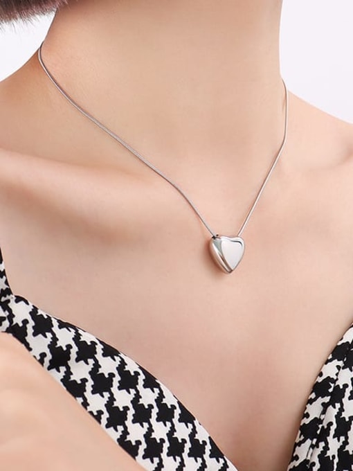 P059 steel 40+ 5cm Titanium Steel Heart Minimalist Necklace