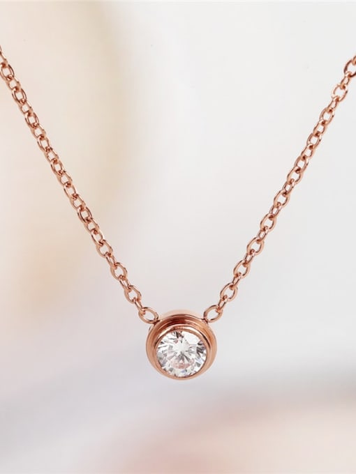 K76 Single Diamond Necklace Rose Titanium Steel Cubic Zirconia Geometric Dainty Necklace