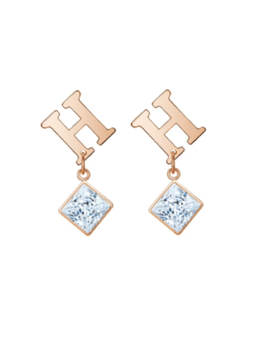 YAYACH Stainless steel Cubic Zirconia Square Minimalist Letter H Drop Earring 0