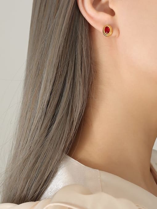F171 gold red Zircon Earrings Titanium Steel Cubic Zirconia Geometric Vintage Stud Earring